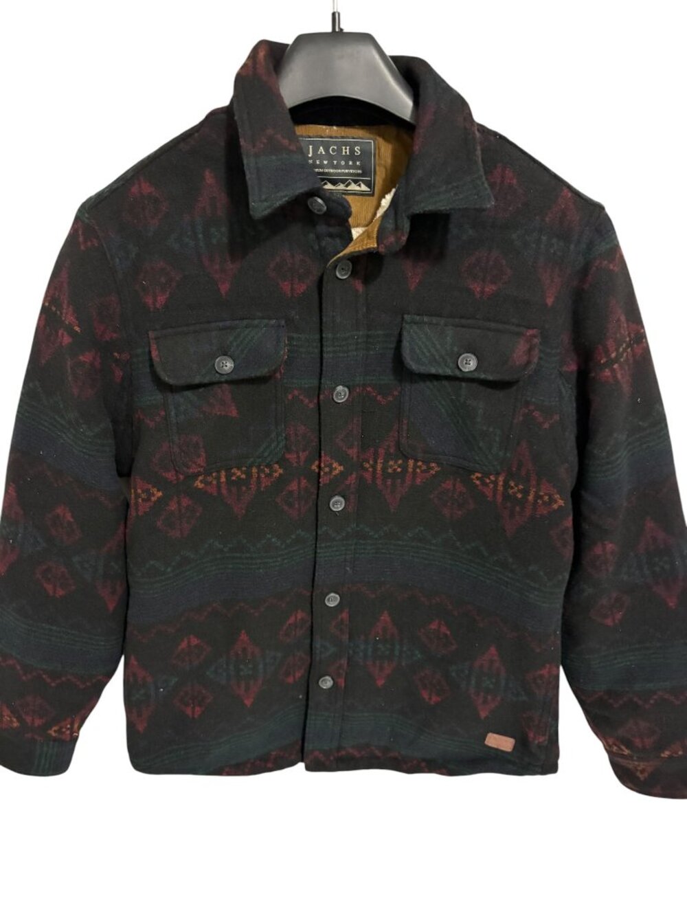 JACHS New York Shirt Jacket Mens Small Aztec Sherpa Lined Shacket Wool Shacket